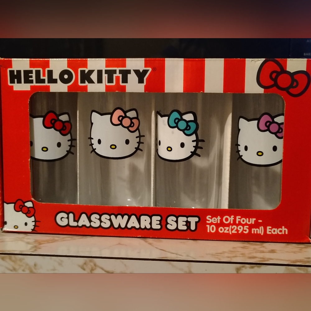 Sanrio Hello Kitty Glassware Set - Red, Pink, Blue
